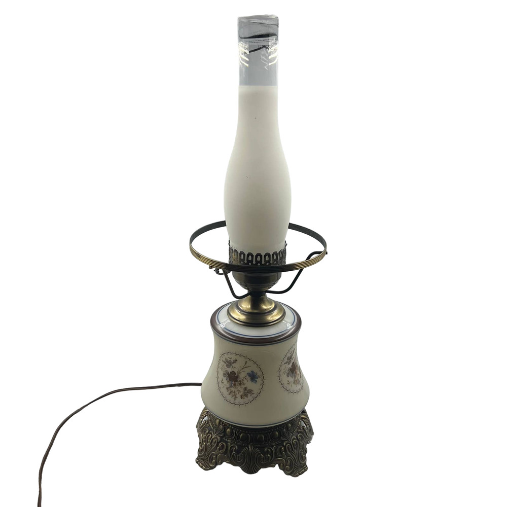 Vintage Hurricane Lamp Electric Cottage Core Floral‎ Dual Lights 3 Settings GWTW